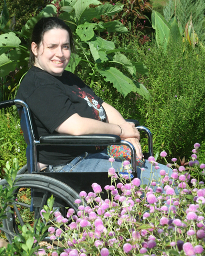 woman in wheelchair in garden